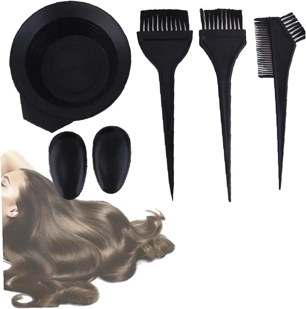 کیت رنگ مو شامل برس رنگ، شانه، گوش گیر و کاسه ترکیب رنگ برای استفاده حرفه ای در سالن یا منزل (مشکی)، مجموعه ابزار آرایشی کیت رنگ مو شامل برس رنگ، شانه، گوش گیر و کاسه ترکیب رنگ برای استفاده حرفه ای در سالن یا منزل (مشکی)، مجموعه ابزار آرایشی