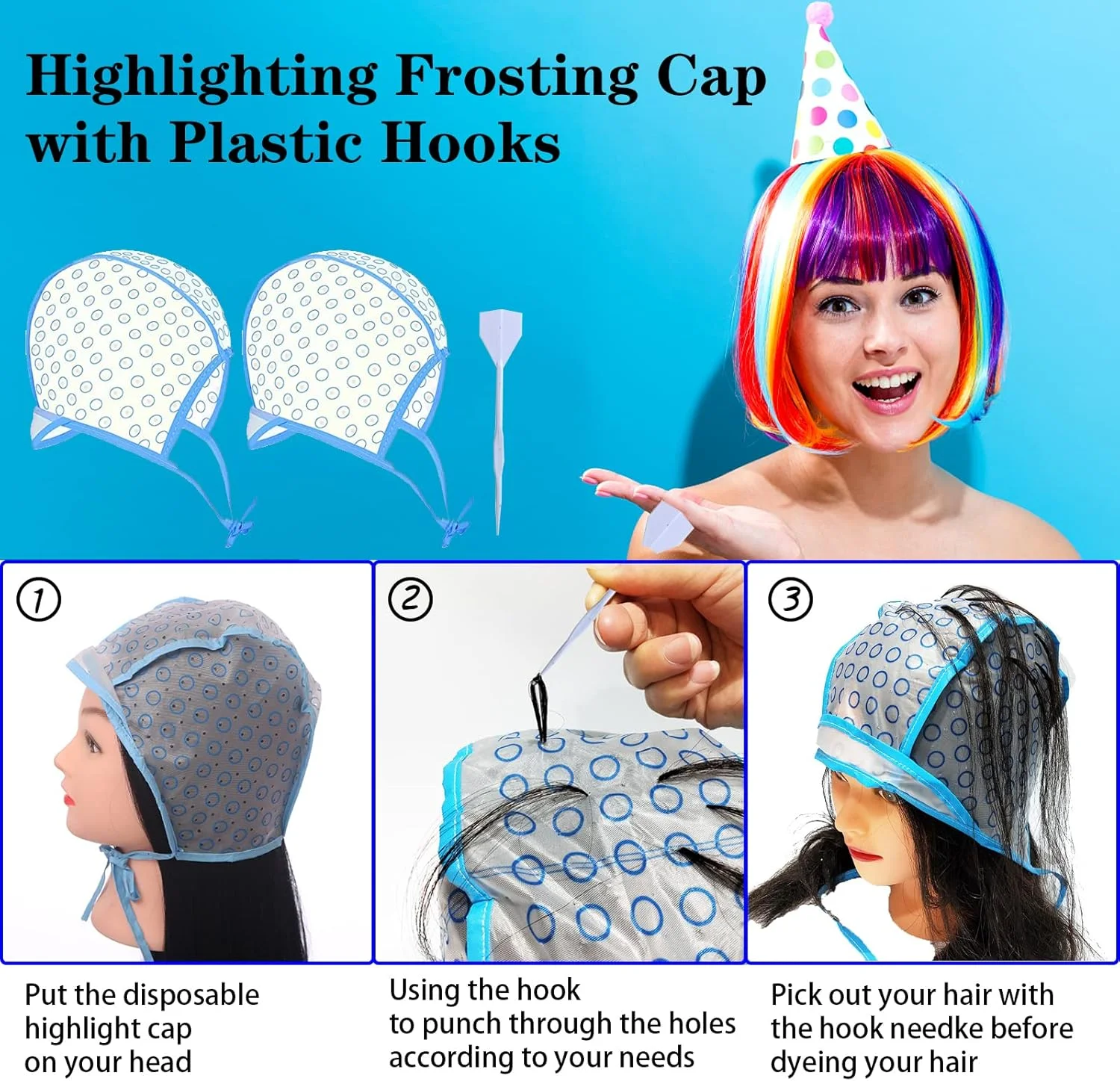 ست رنگ موی حرفه ای 43 تکه سالنی، شامل برس و کاسه رنگ مو، شال رنگ، میله همزن، گیره، پوشش گوش، دستکش، کلاه مش فویل دار به همراه قلاب های پلاستیکی برای رنگ کردن مو و ابزارهای آرایشگری