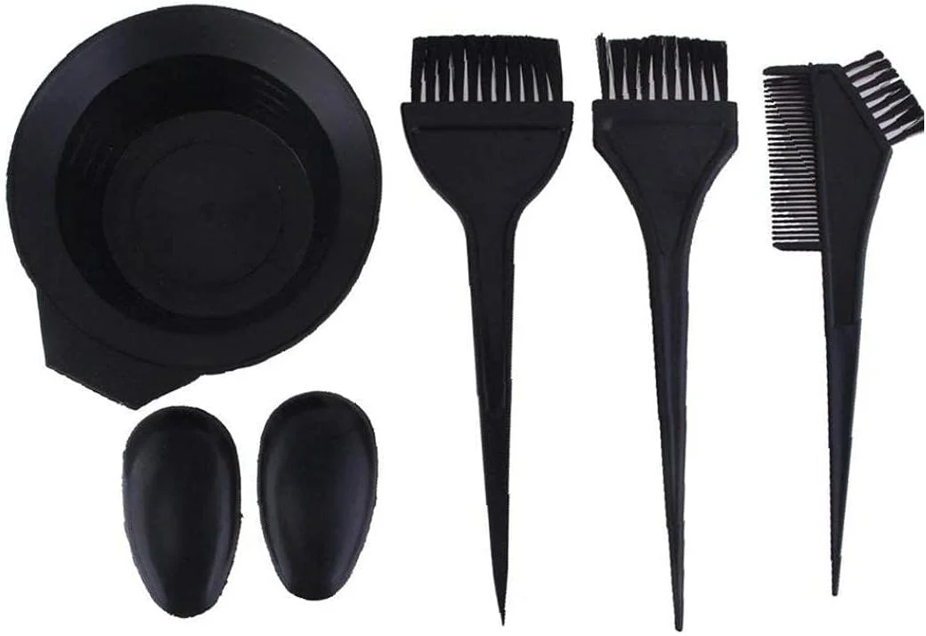 کیت رنگ مو شامل برس رنگ، شانه، گوش گیر و کاسه ترکیب رنگ برای استفاده حرفه ای در سالن یا منزل (مشکی)، مجموعه ابزار آرایشی کیت رنگ مو شامل برس رنگ، شانه، گوش گیر و کاسه ترکیب رنگ برای استفاده حرفه ای در سالن یا منزل (مشکی)، مجموعه ابزار آرایشی