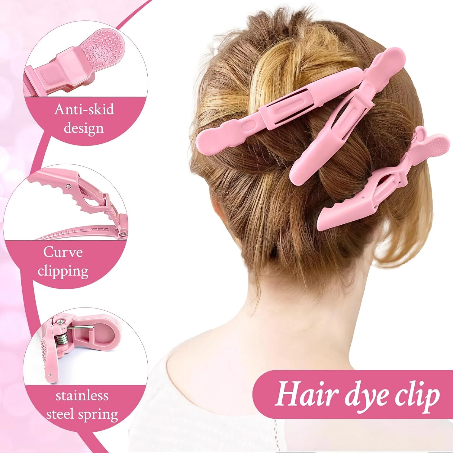 ست رنگ مو 5 تکه، مجموعه ابزار رنگ مو شامل کاسه ترکیب رنگ، برس رنگ، شانه رنگ، گیره مو، کلاه رنگ مو، استفاده آسان برای رنگ کردن حرفه ای مو، روشن کردن، DIY، ابزار سالن (صورتی)