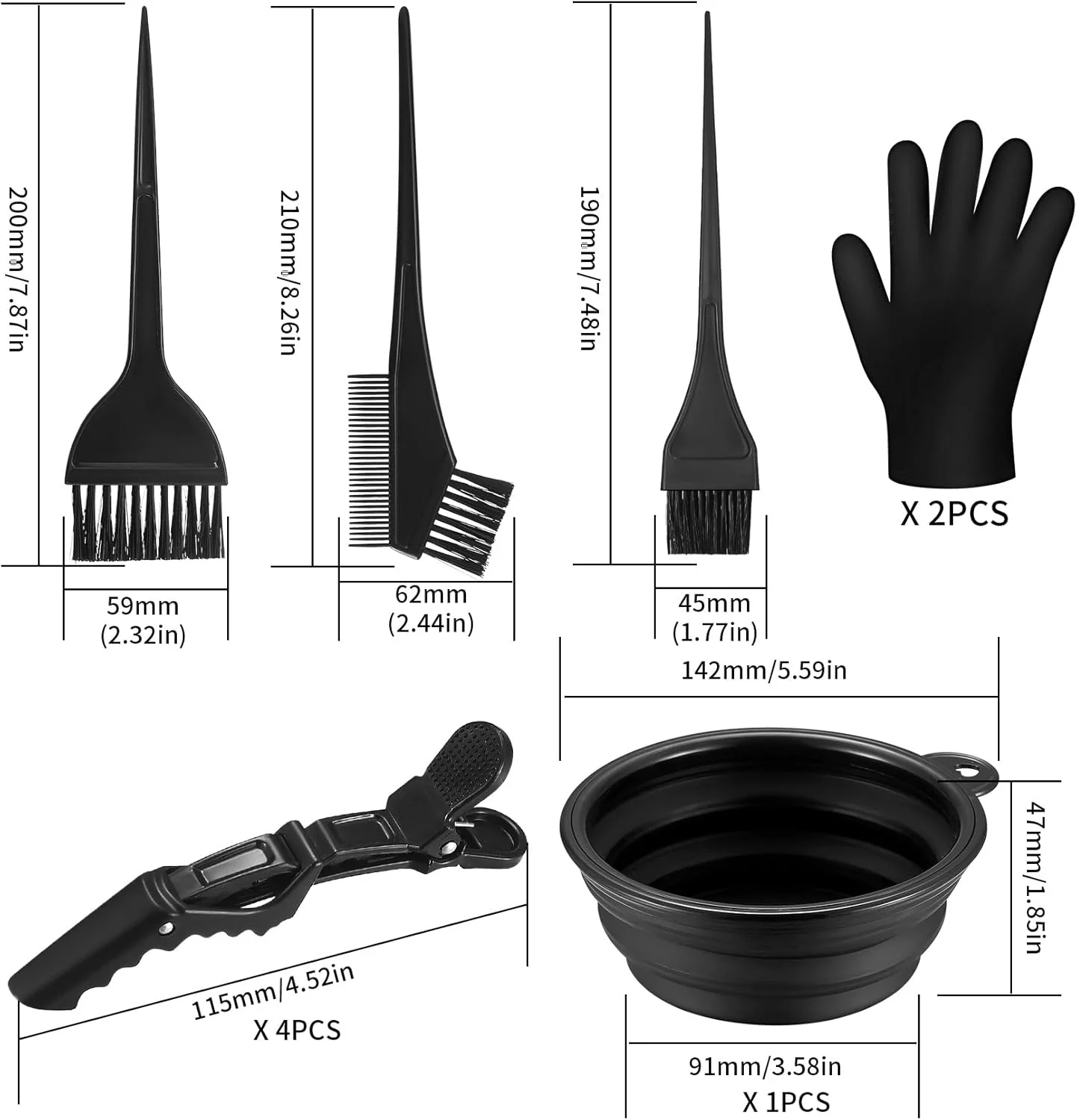 ست ۹ تکه ابزار رنگ مو، ابزار رنگ کردن مو، ست ابزار سفید کننده مو سالن زیبایی DIY، ست کاسه و برس رنگ مو، شامل کاسه مخلوط کن، پوشش گوش، شال مو، دستکش، گیره مو