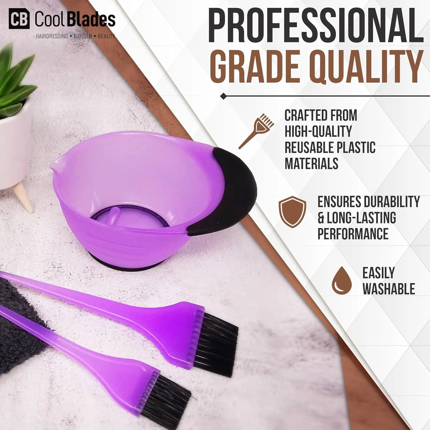 ست رنگ موی حرفه ای آرایشگری CoolBlades، 3 تکه، بنفش، شامل کاسه رنگ، 1 برس رنگ بزرگ و 1 برس رنگ کوچک. یک ست کاسه و برس رنگ موی ایده آل برای استفاده در محل کار یا منزل.