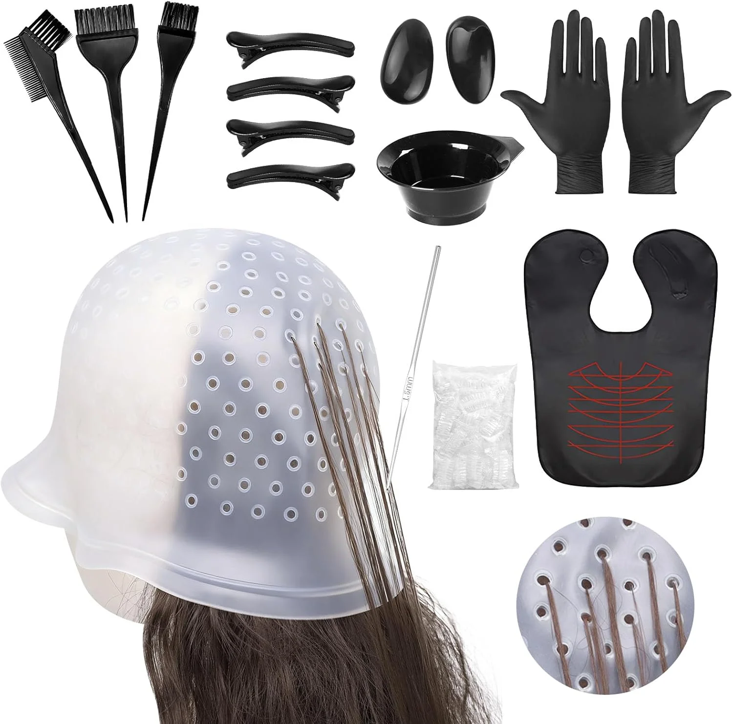 ست رنگ مو DOINEUFL شامل برس رنگ مو، کاسه ترکیب رنگ، کلاه مش و قلاب، شانه رنگ مو، دستکش، شنل، ابزار جانبی برای رنگ کردن مو ست رنگ مو DOINEUFL شامل برس رنگ مو، کاسه ترکیب رنگ، کلاه مش و قلاب، شانه رنگ مو، دستکش، شنل، ابزار جانبی برای رنگ کردن مو