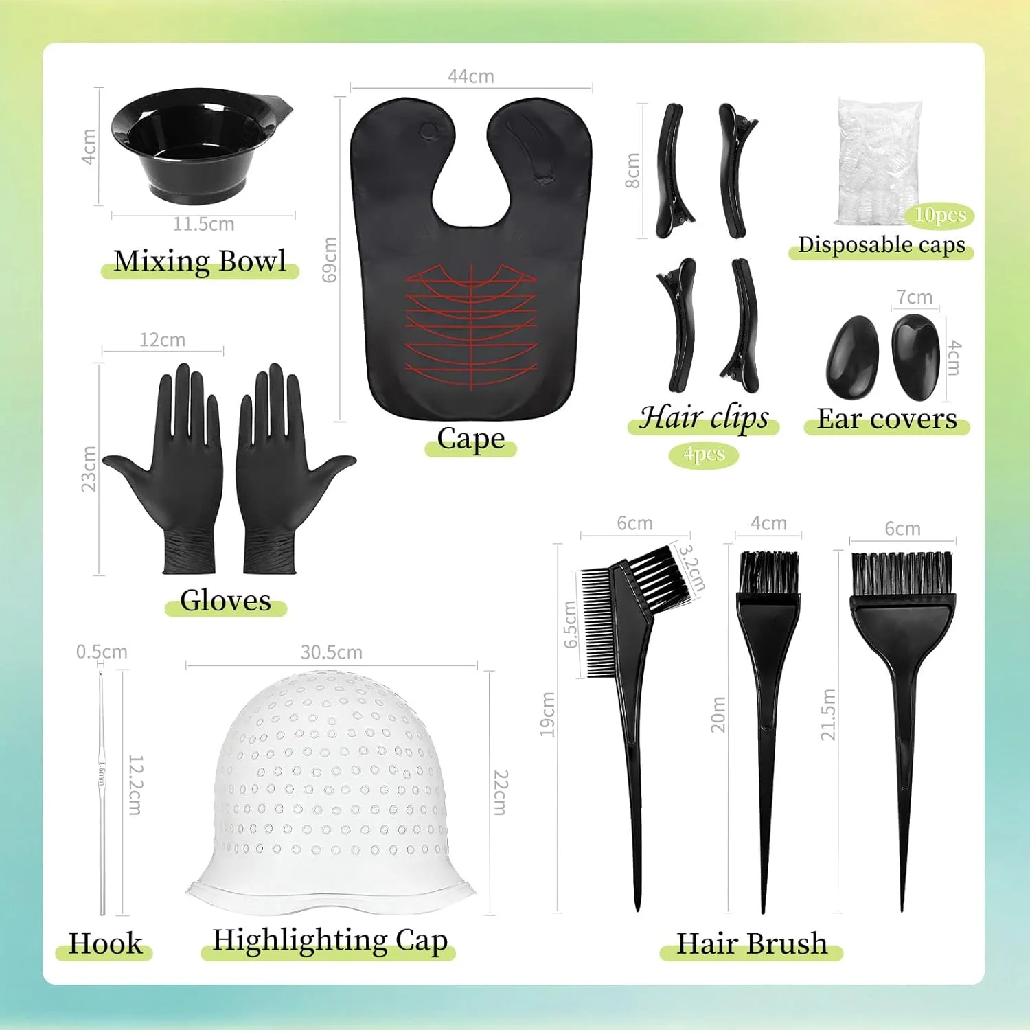 ست رنگ مو DOINEUFL شامل برس رنگ مو، کاسه ترکیب رنگ، کلاه مش و قلاب، شانه رنگ مو، دستکش، شنل، ابزار جانبی برای رنگ کردن مو ست رنگ مو DOINEUFL شامل برس رنگ مو، کاسه ترکیب رنگ، کلاه مش و قلاب، شانه رنگ مو، دستکش، شنل، ابزار جانبی برای رنگ کردن مو