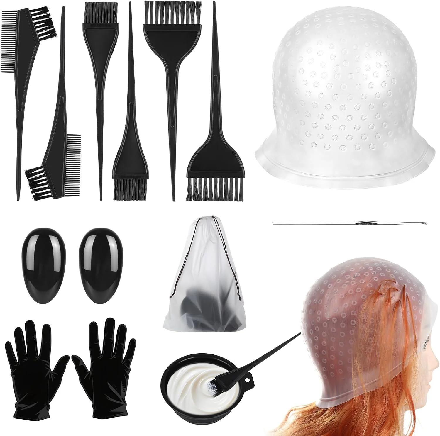 ست ۱۳ تکه برس رنگ مو، لوازم جانبی رنگ کردن مو با کلاه مش، کاسه تاشو، شانه رنگ مو، پوشش گوش، دستکش، سوزن، ابزار رنگ کردن مو برای زنان و دختران ست ۱۳ تکه برس رنگ مو، لوازم جانبی رنگ کردن مو با کلاه مش، کاسه تاشو، شانه رنگ مو، پوشش گوش، دستکش، سوزن، ابزار رنگ کردن مو برای زنان و دختران