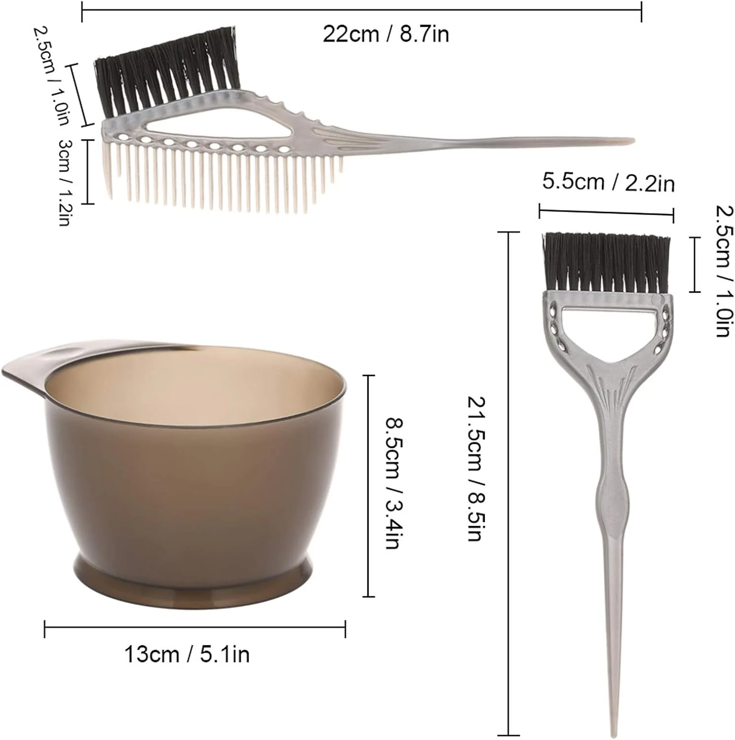 ست 3 تکه رنگ مو پلاستیکی شامل برس رنگ، شانه و کاسه رنگ برای استفاده در سالن و منزل ست 3 تکه رنگ مو پلاستیکی شامل برس رنگ، شانه و کاسه رنگ برای استفاده در سالن و منزل