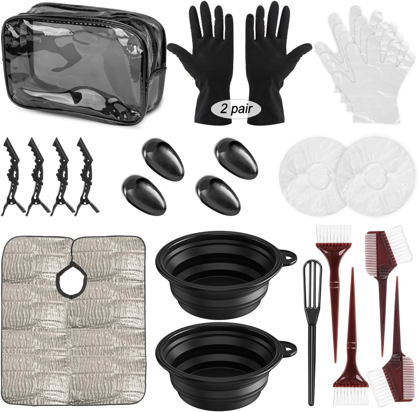 مجموعه رنگ مو ایبیو ۲۵ تکه، کاسه رنگ مو، برس رنگ، پوشش گوش، گیره، دستکش، کیف نگهداری، کلاه و دستکش یکبار مصرف سالنی DIY، مجموعه ابزار رنگ آمیزی مو برای استفاده در منزل مجموعه رنگ مو ایبیو ۲۵ تکه، کاسه رنگ مو، برس رنگ، پوشش گوش، گیره، دستکش، کیف نگهداری، کلاه و دستکش یکبار مصرف سالنی DIY، مجموعه ابزار رنگ آمیزی مو برای استفاده در منزل