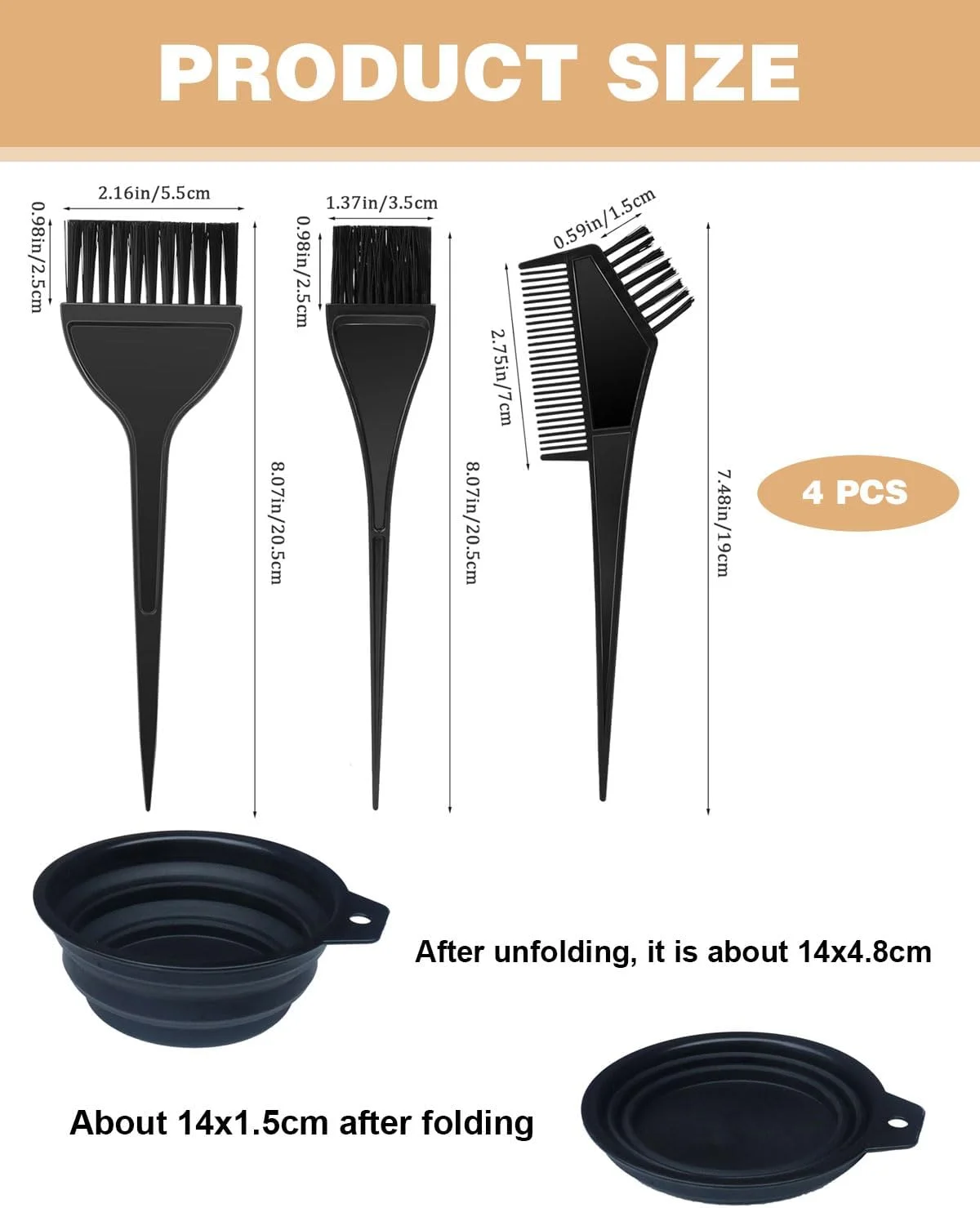 ست ۴ تکه برس رنگ مو کموز، کاسه تاشو، برس رنگ مو، شانه رنگ مو برای رنگ کردن موی DIY در سالن و ابزار آرایشگری سالن خانگی