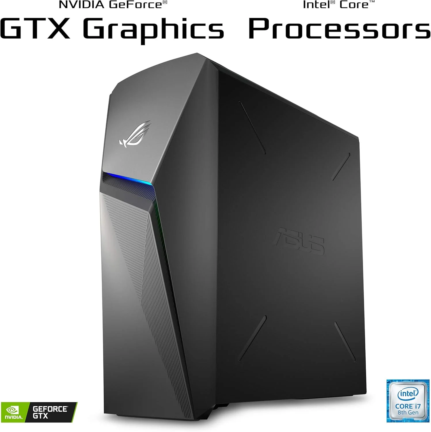 کامپیوتر رومیزی گیمینگ ایسوس ROG Strix GL10CS، پردازنده Intel Core i7-8700، کارت گرافیک GeForce GTX 1050، رم 8 گیگابایتی DDR4، هارد دیسک 1 ترابایتی 7200RPM، وای فای 802.11ac، ویندوز 10 هوم، GL10CS-DS751