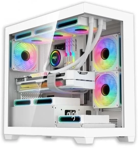 کامپیوتر گیمینگ و ورک استیشن مایع خنک کننده سفید: پردازنده CORE I7 6700 | انتخاب GPU | رم 32 گیگابایتی | NVME/SATA SSD 1 ترابایتی | ویندوز 11 | WIFI BT آماده