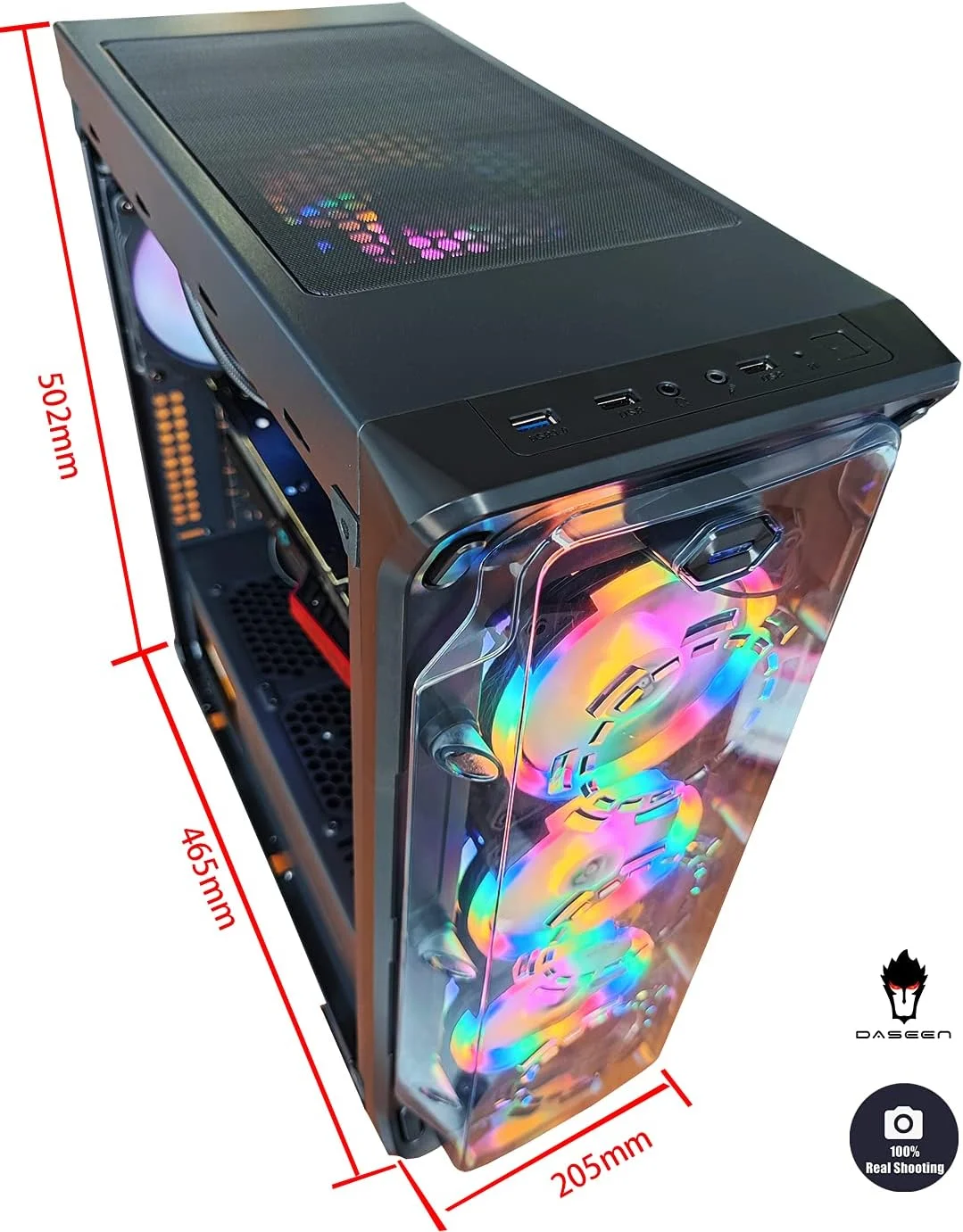 کامپیوتر رومیزی گیمینگ DASEEN – پردازنده Intel Core i7-12700 2.1GHz، کارت گرافیک NVIDIA GeForce RTX4060 8GB، رم 32GB DDR4 3200، حافظه SSD NVME 1TB، خنک کننده مایع، WIFI READY، ویندوز 11 HOME (ارتقا یافته)