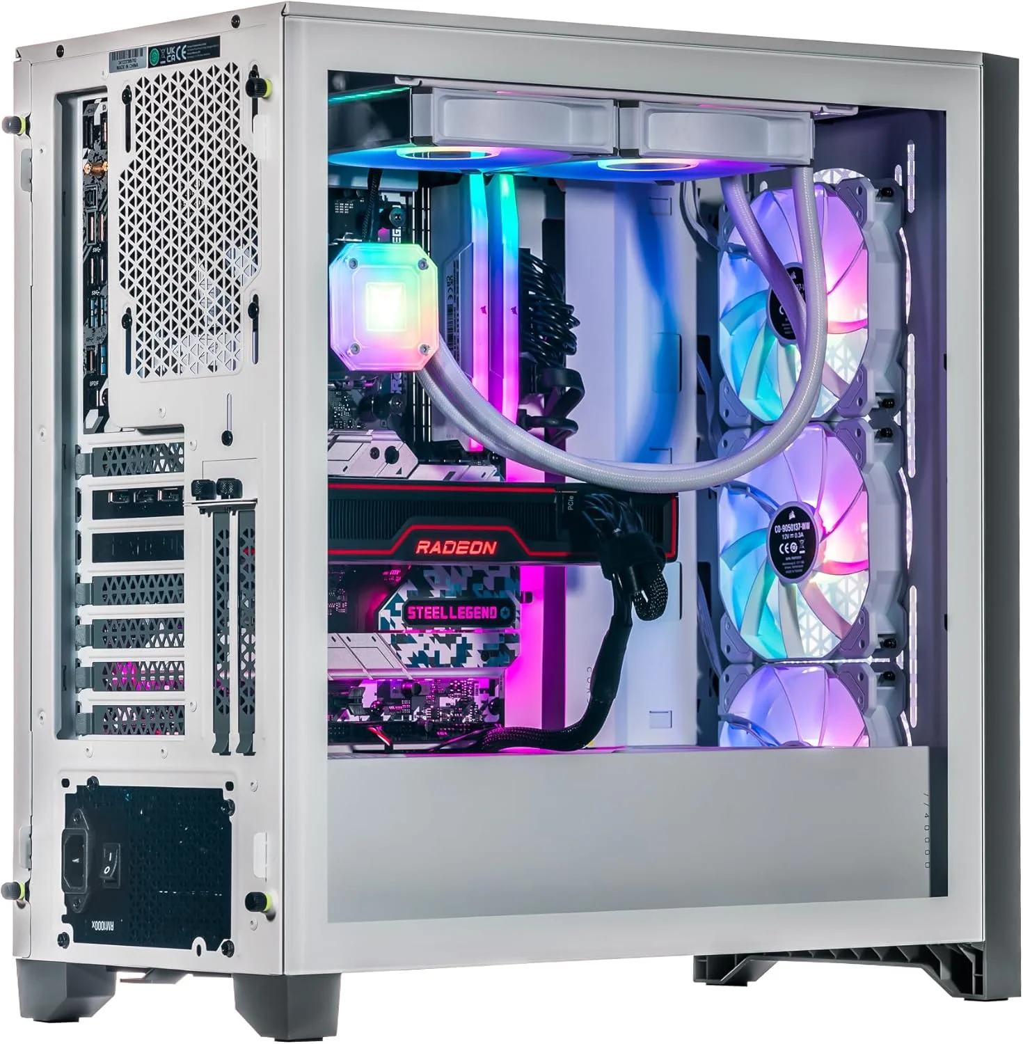 کامپیوتر رومیزی گیمینگ سفارشی Velztorm iCUE Certified White Armix (پردازنده AMD Ryzen 9 7900X، کارت گرافیک Radeon RX 9070 XT، رم 32 گیگابایت DDR5، حافظه 2 ترابایت PCIe SSD، فن های RGB، خنک کننده مایع 240 میلی متری، منبع تغذیه 1000 وات، WiFi 6E، بلوتوث 5.2، ویندوز 11 هوم)