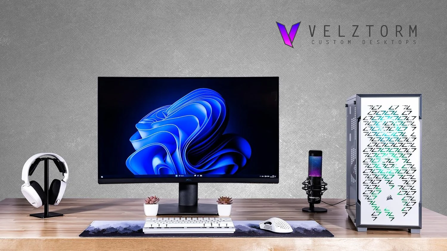 کامپیوتر رومیزی گیمینگ سفارشی Velztorm White Fultix (AMD Ryzen 5-5500, Radeon RX570 8G, 32GB DDR4, 2TB PCIe SSD, فن های RGB، منبع تغذیه 750W، WiFi 5، بلوتوث 4.2، RJ-45، HDMI، Win 11 Pro)