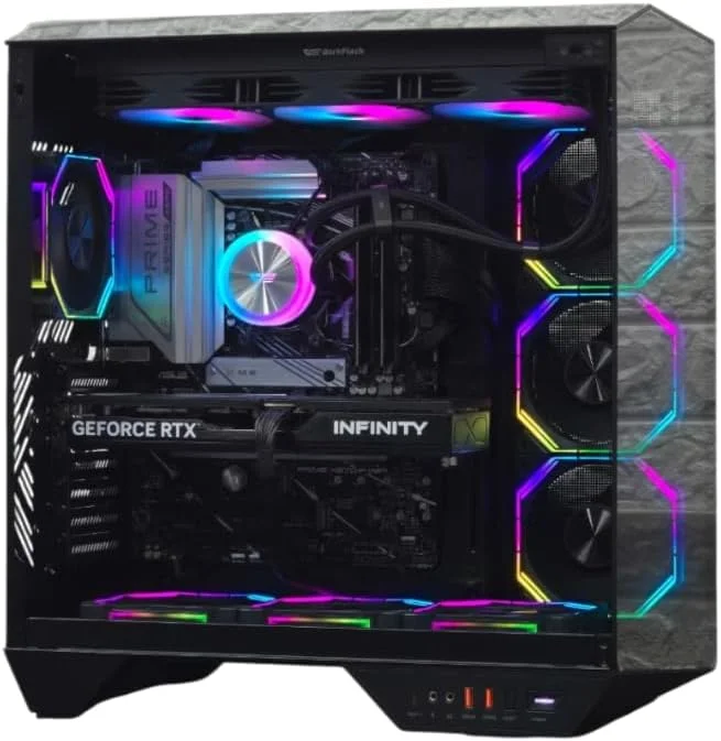 کامپیوتر رومیزی گیمینگ حرفه ای - پردازنده Intel Core i9 نسل 14، NVIDIA RTX 5080 16GB، رم 32GB DDR5، حافظه SSD NVMe 1TB، مادربرد WiFi D5، خنک کننده مایع، منبع تغذیه، ویندوز 11 - کیس برج RGB با عملکرد بالا