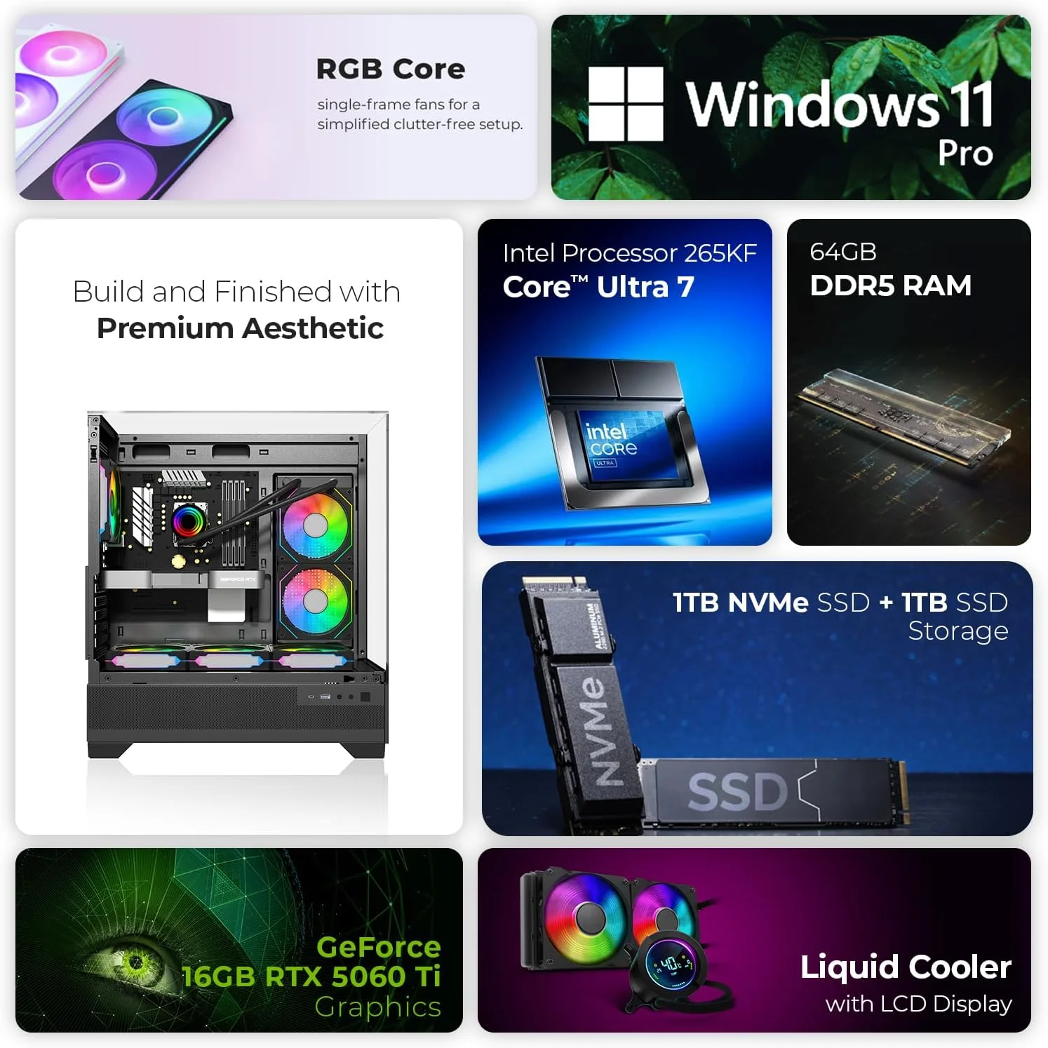 کامپیوتر گیمینگ فرست ویو DarkPulse X7 – پردازنده Intel Core Ultra 7-265KF، گرافیک 16GB RTX 5060 Ti، رم 64GB DDR5 RGB، حافظه 2TB SSD (1TB NVMe + 1TB SATA)، WiFi، خنک کننده ARGB، ویندوز 11 پرو
