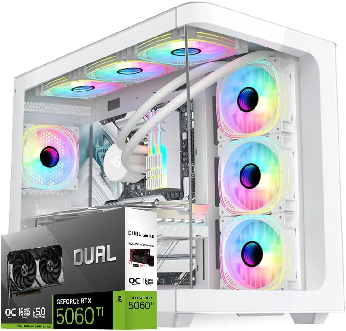 کامپیوتر گیمینگ فرست ویو FluxBladeX – پردازنده AMD Ryzen 7-9800X3D، کارت گرافیک 16GB RTX 5060 Ti، رم 16GB DDR5 RGB، حافظه 1TB NVMe SSD، وای فای، خنک کننده ARGB، ویندوز 11 پرو، دسکتاپ با عملکرد بالا