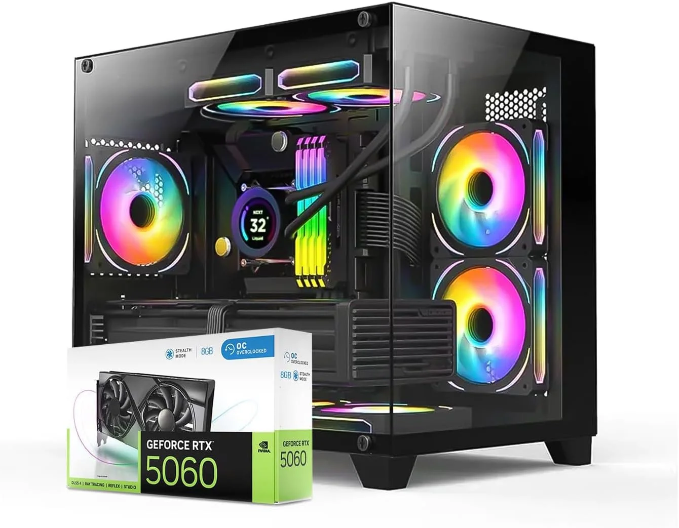 کامپیوتر گیمینگ فرست ویو هایپرباکس - پردازنده Intel Core i7-13700KF، گرافیک 8GB RTX 5060، حافظه 2TB SSD (1TB NVMe + 1TB SATA)، وای فای، خنک کننده هوشمند ARGB Sync - دسکتاپ گیمینگ با عملکرد بالا (64GB)