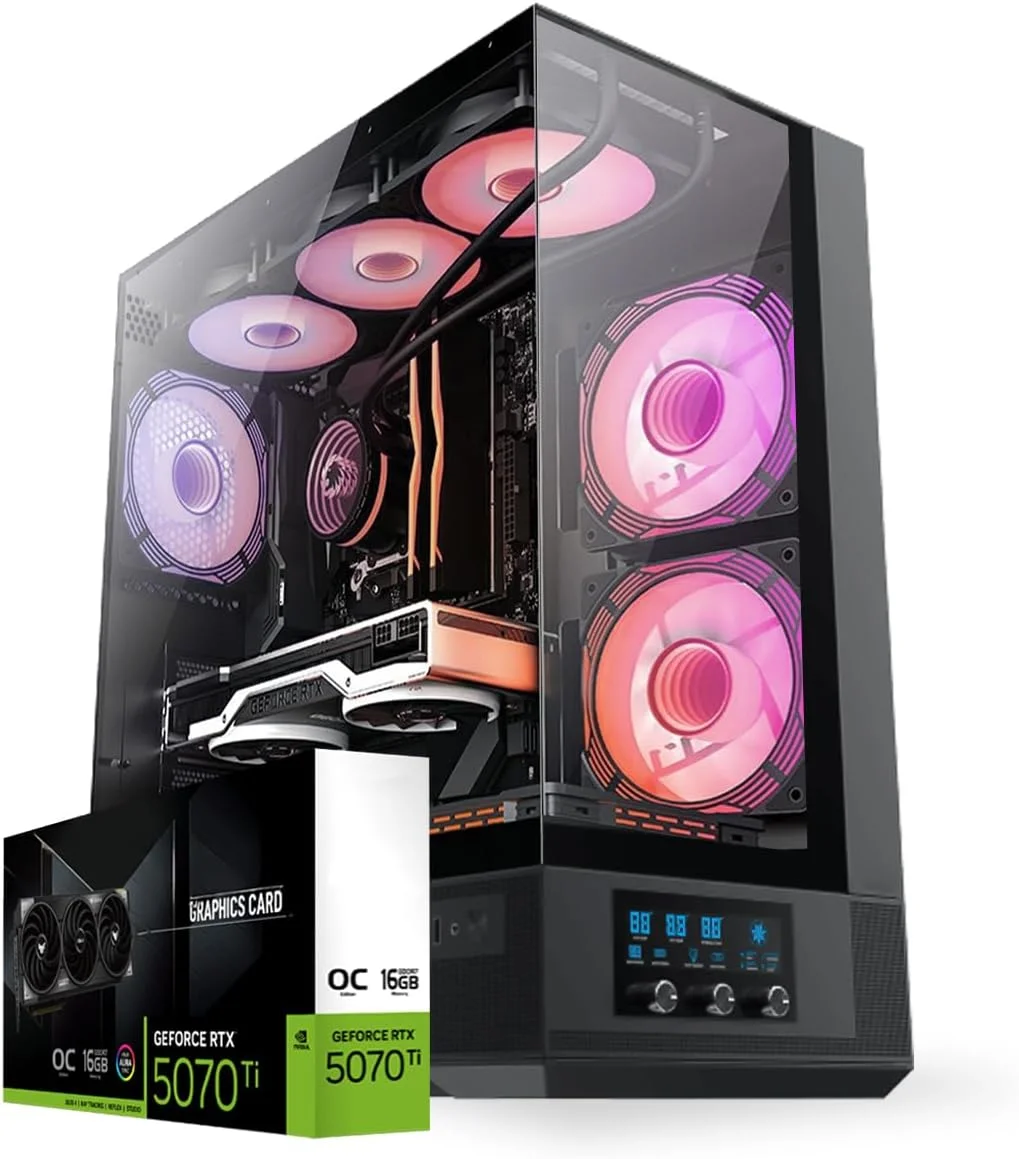 کامپیوتر گیمینگ فرست ویو هایپرولت – پردازنده نسل سیزدهم اینتل i9-13900KF، کارت گرافیک 16 گیگابایتی RTX 5070 Ti، رم 16 گیگابایتی DDR5 RGB، حافظه اس اس دی 1 ترابایتی NVMe، وای فای، خنک کننده ARGB، ویندوز 11 پرو، دسکتاپ با عملکرد بالا