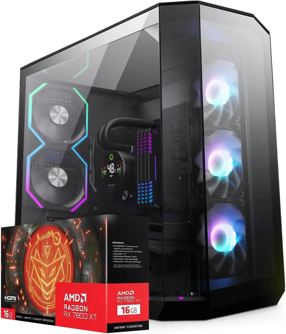 کامپیوتر گیمینگ فرست ویو HyperionX – AMD Ryzen 7-9700، گرافیک 16GB Radeon RX 7800 GDDR6 OC، رم 16GB DDR5 RGB، حافظه 1TB NVMe SSD، وای فای، خنک کننده ARGB، ویندوز 11 پرو، دسکتاپ با عملکرد بالا