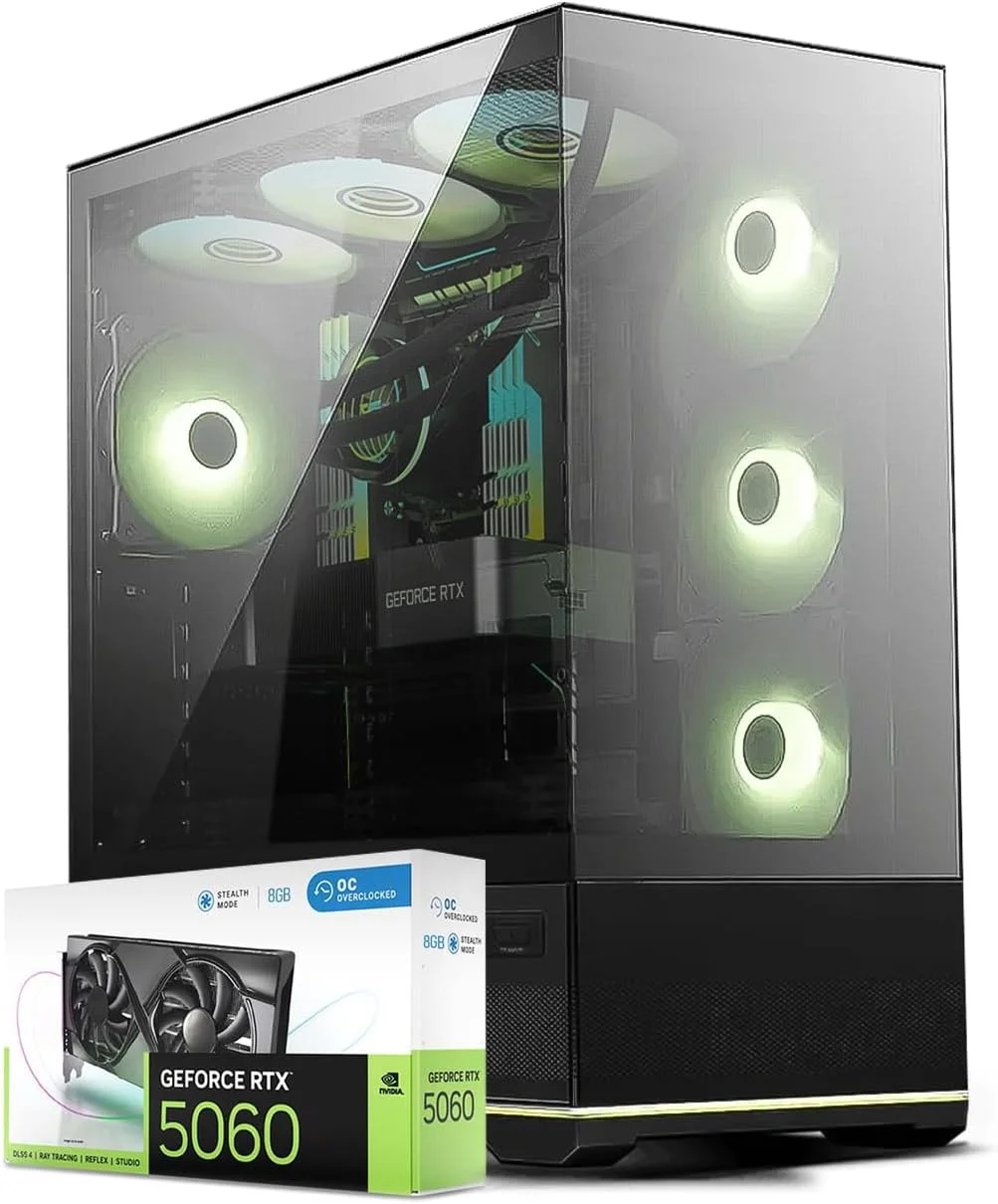 کامپیوتر گیمینگ فرست ویو NightPulse – پردازنده نسل ۱۴ اینتل Core i7-14700F، گرافیک RTX 5060 8GB، رم ۳۲GB DDR5 RGB، حافظه ۱TB NVMe SSD، وای فای، خنک کننده ARGB، ویندوز ۱۱ پرو، مشکی – دسکتاپ با عملکرد بالا