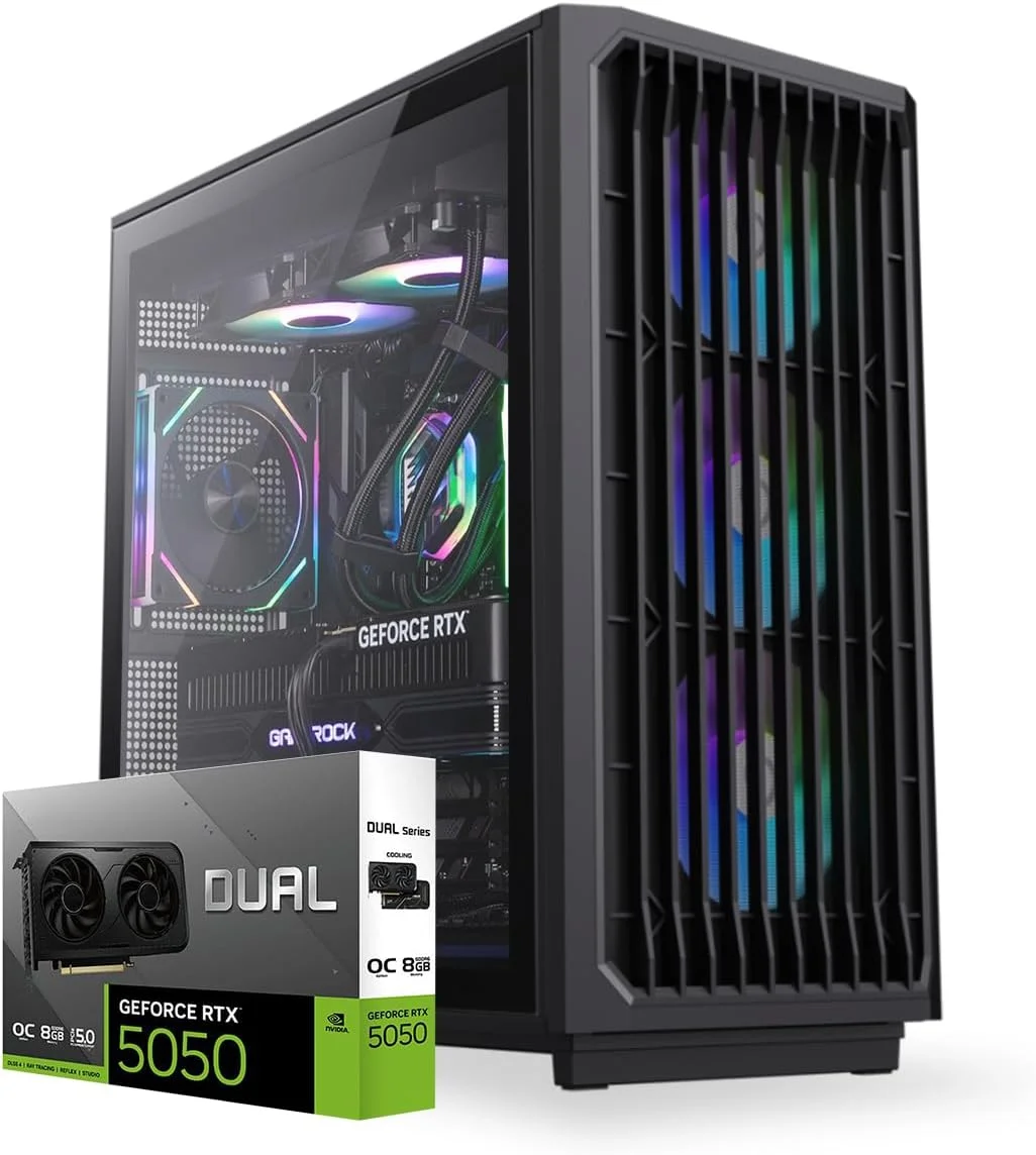 کامپیوتر گیمینگ فرست ویو ShadowWood – پردازنده Intel Core Ultra 5-225F، کارت گرافیک 8GB RTX 5050، رم 16GB DDR5 RGB، حافظه 1TB NVMe SSD، وای فای، خنک کننده ARGB، ویندوز 11 پرو، دسکتاپ با عملکرد بالا