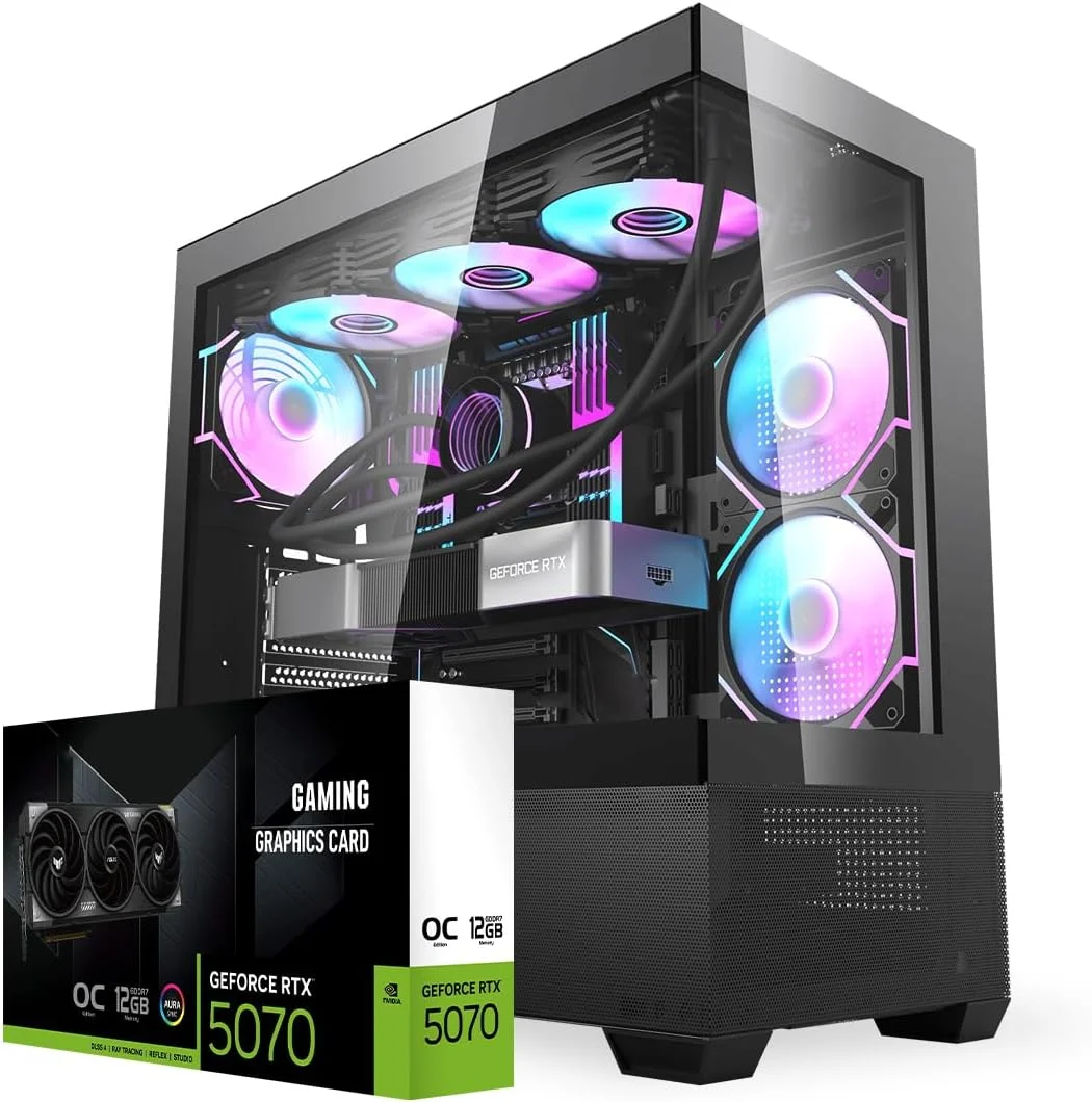 کامپیوتر گیمینگ فرست ویو StormFangX – AMD Ryzen 7-9800X3D، کارت گرافیک اورکلاک شده RTX 5070 16GB، رم 64GB DDR5 RGB، SSD NVMe 1TB + SSD SATA 1TB، WiFi، خنک کننده ARGB، ویندوز 11 پرو، 2 سال 