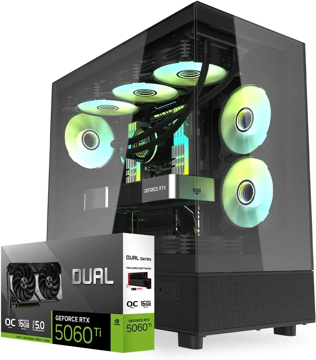 کامپیوتر گیمینگ فرست ویو ViperX – AMD Ryzen 7-7700، گرافیک 16GB RTX 5060 Ti، رم 32GB DDR5 RGB، حافظه 2TB SSD (1TB NVMe + 1TB SATA)، WiFi، خنک کننده ARGB، ویندوز 11 پرو، دسکتاپ با عملکرد بالا