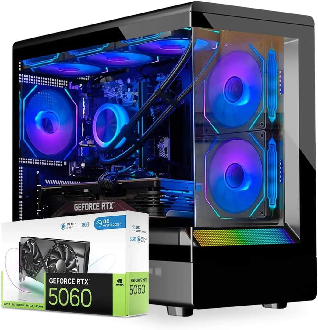 کامپیوتر گیمینگ فرست ویو WildForge – پردازنده Intel i7-13700F، کارت گرافیک 8GB RTX 5060، حافظه SSD NVMe 1TB، وای فای، خنک کننده هوشمند ARGB، ویندوز 1 پرو – دسکتاپ با عملکرد بالا (16 گیگابایت)