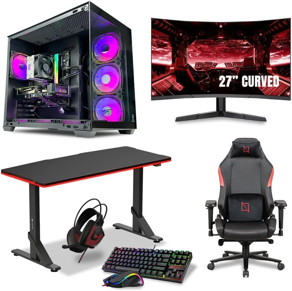 بسته کامل کامپیوتر گیمینگ استکد گیم سیکرت - پردازنده Intel Core i5-12400F | کارت گرافیک RTX 5060 8GB | رم 16GB DDR4 | حافظه 1TB NVMe SSD | میز/صندلی + مانیتور خمیده 27 اینچ + کیبورد/موس/هدفون | WiFi/BT/Win11 Pro