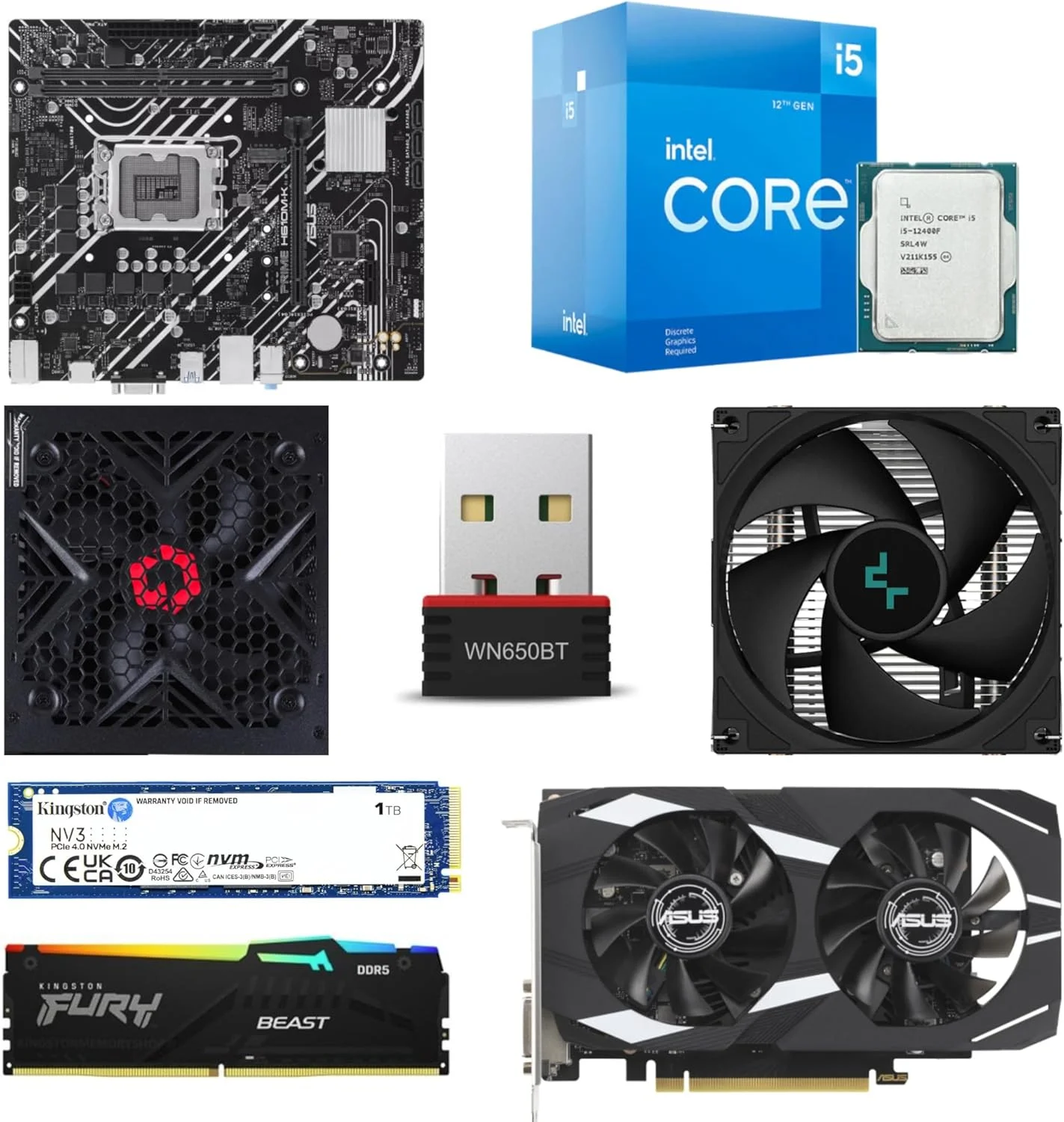 باندل کامپیوتر گیمینگ GAMEON | پردازنده Intel Core i5-12400F | کارت گرافیک RTX 3050 6GB | رم 16GB DDR5 | حافظه SSD NVMe 1TB | مانیتور گیمینگ IPS 180Hz | مادربرد H610M-K D5 | منبع تغذیه 650W | وای فای | کیس Vortex A