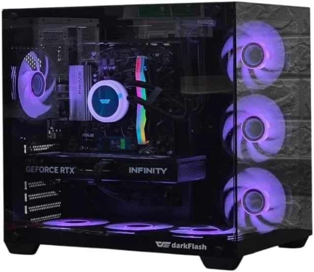 کامپیوتر گیمینگ رومیزی Core i7-14700KF، NVIDIA GeForce RTX 5060 8GB، رم 32GB DDR5، SSD NVMe 1 ترابایتی – کیس گیمینگ با فریم ریت بالا، ویندوز 11، نورپردازی RGB، آماده واقعیت مجازی