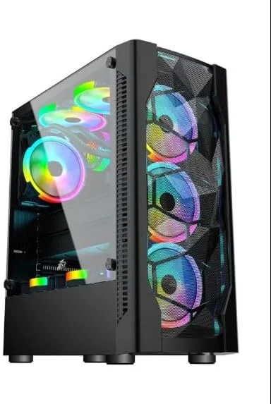 کیس کامپیوتر گیمینگ - پردازنده Core i5-12400F، رم 16 گیگابایتی DDR4، حافظه SSD یک ترابایتی، کارت گرافیک GeForce RTX 4060 8GB، ویندوز 10 پرو - دسکتاپ گیمینگ و ورک استیشن با عملکرد بالا (مشکی)