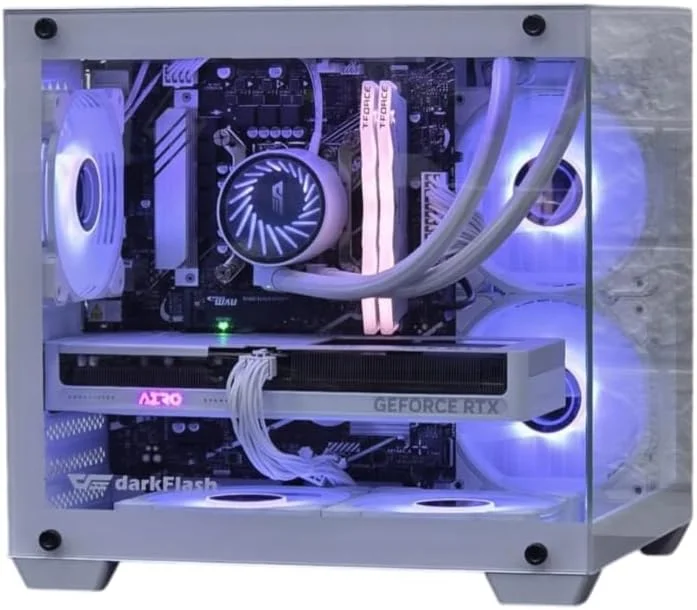 کامپیوتر گیمینگ قدرتمند با پردازنده Core i9-14900KF (تا 6.0 گیگاهرتز)، RTX 5060 8GB GDDR7، رم 32GB DDR5 6000MHz، حافظه SSD NVMe 1TB، خنک کننده مایع پردازنده 240mm – کامپیوتر رومیزی برای گیمینگ و استریم