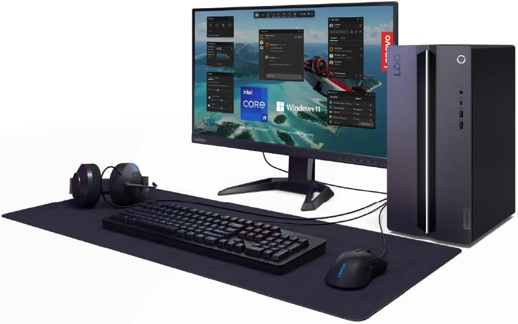 لنوو LOQ Tower 17IRR9 به همراه کیبورد و ماوس، حجم 17 لیتری، پردازنده Intel i7-14700F، رم 16 گیگابایتی (قابل ارتقا تا 32 گیگابایت)، حافظه SSD 512 گیگابایتی، کارت گرافیک RTX 4060 Ti 8GB GDDR6 353 AI TOPS، صفحه کلید انگلیسی عربی، ویندوز 11، مشکی کلاغی [90X0004WAX]