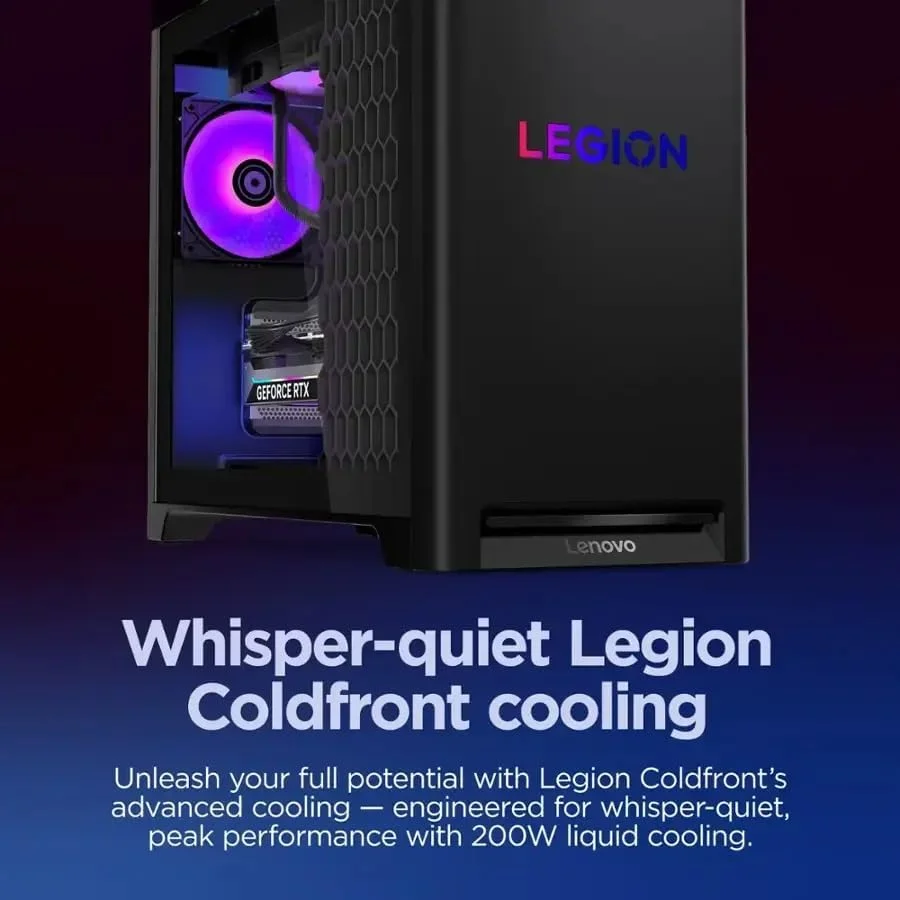 کامپیوتر رومیزی گیمینگ لنوو Legion Tower 5i Gen 10، پردازنده Intel 24 Core Ultra 9 275HX، کارت گرافیک NVIDIA GeForce RTX 5070 Ti، رم 64GB DDR5، حافظه SSD 4TB، حافظه HDD 2TB، خنک کننده مایع 200W، فن های ARGB، ویندوز 11 پرو، لوازم جانبی