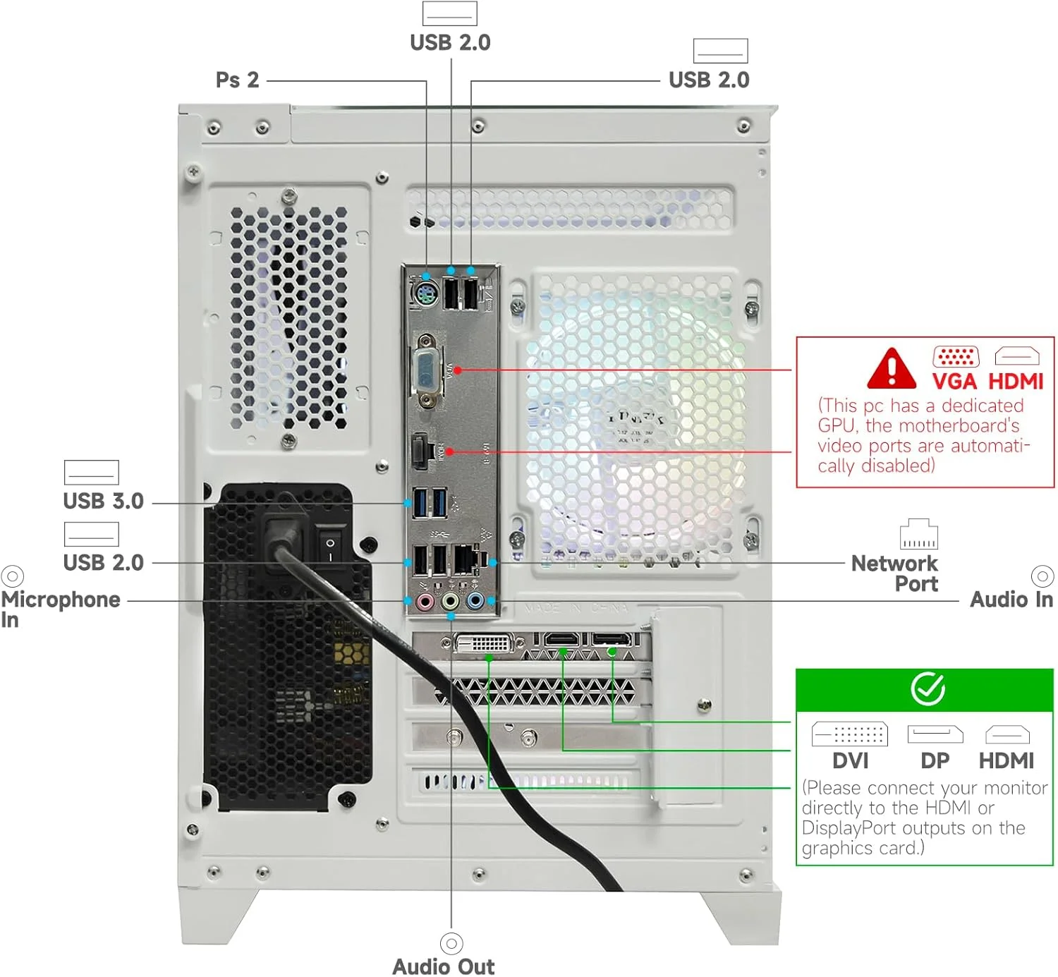 کامپیوتر رومیزی گیمینگ LXZ با پردازنده I5-12400F نسل دوازدهم، کارت گرافیک GeForce RTX 3050، رم 32 گیگابایتی DDR4، حافظه اس اس دی 1 ترابایتی NVME، کیس اسمبل شده مناسب گیمینگ، کاربری خانگی و اداری (سفید)