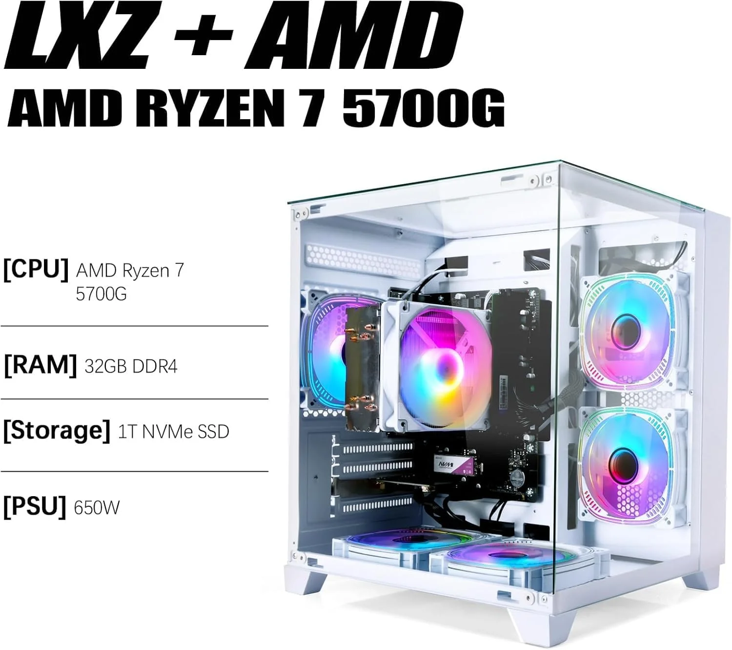 کامپیوتر گیمینگ رومیزی LXZ، R7 5700G، 4.4GHz، 32GB DDR4، 1TB NVMe SSD