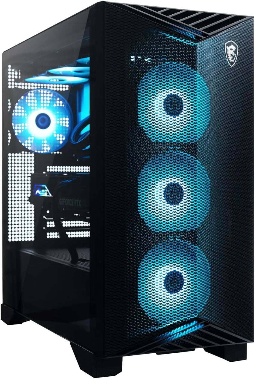 کامپیوتر گیمینگ MSI Aegis ZS2: پردازنده AMD R7-9800X3D، کارت گرافیک GeForce RTX 5080، حافظه رم 64GB DDR5، حافظه SSD 2TB M.2 NVMe، خنک کننده مایع، پورت USB Type C با توان 850W، آماده برای واقعیت مجازی، ویندوز 11 هوم: C9NVV-1276US