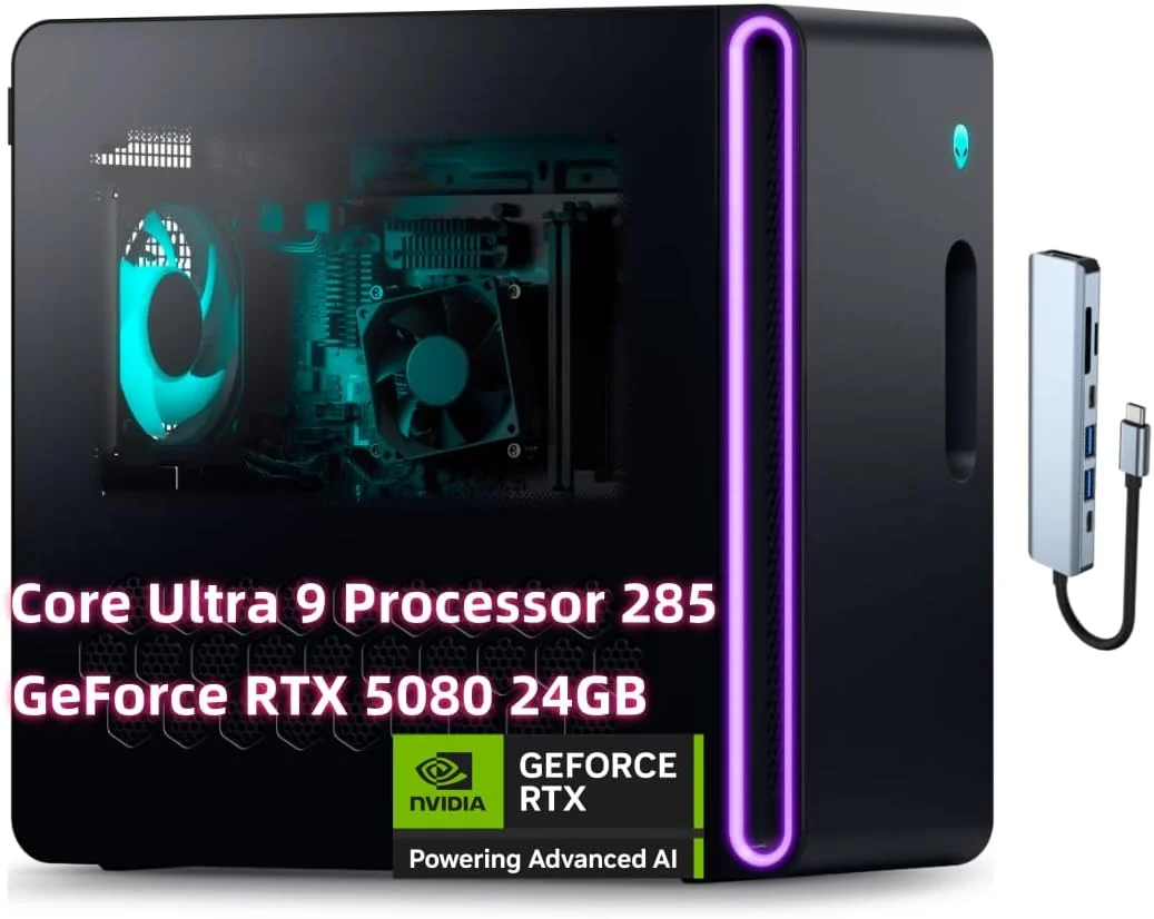 جدیدترین کامپیوتر رومیزی گیمینگ دِل Alien.Ware Aurora R16 - پردازنده Intel Core Ultra 9 285، رم 64 گیگابایت DDR5 5200 MT/s، حافظه SSD 2 ترابایت، کارت گرافیک GeForce RTX 5080 16GB GDDR7 با عملکرد هوش مصنوعی، منبع تغذیه 1000 وات، پنل جانبی شفاف، ویندوز 11