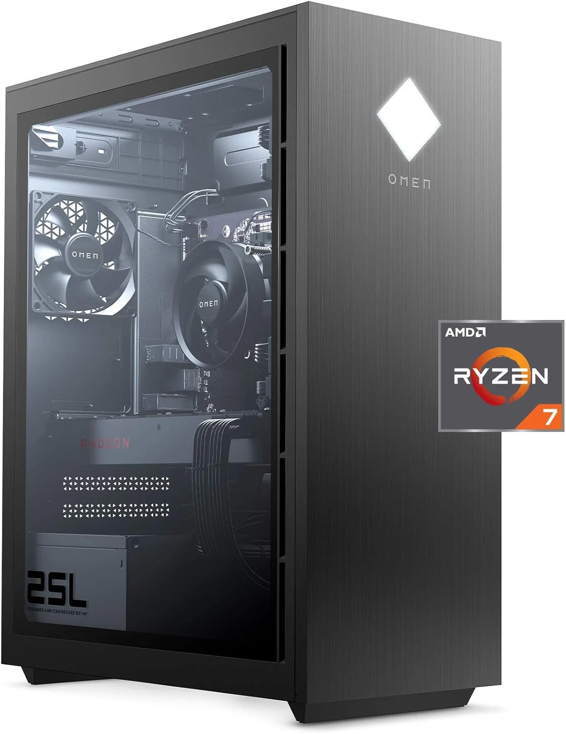 کامپیوتر رومیزی گیمینگ OMEN 25L، AMD Radeon RX 5700، AMD Ryzen 7 3700X، رم HyperX 16 گیگابایتی DDR4، هارد دیسک 1 ترابایتی SATA و SSD PCIe NVMe 512 گیگابایتی، ویندوز 10 هوم، آماده واقعیت مجازی، نورپردازی RGB (مدل GT12-0050، 2020)