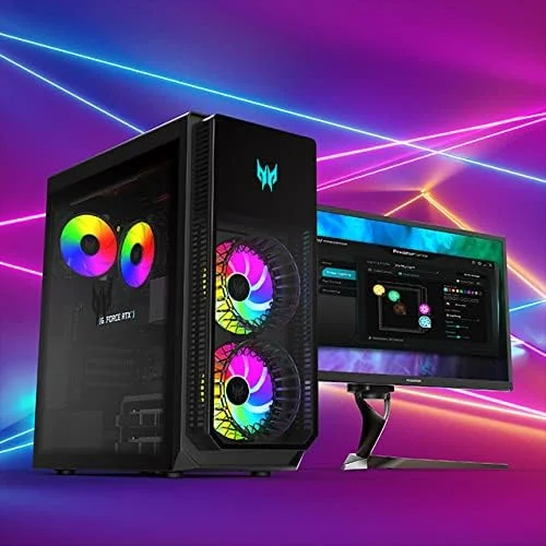 کامپیوتر گیمینگ رومیزی ایسر Predator Orion 5000 PO5-650-UR12 | پردازنده نسل سیزدهم Intel Core i7-13700F شانزده هسته ای | کارت گرافیک NVIDIA GeForce RTX 4070 Ti | رم 16 گیگابایت DDR5 | حافظه اس اس دی 1 ترابایت PCIe Gen4 | وای فای Intel Wi-Fi 6E | کیبورد و ماوس RGB، مشکی