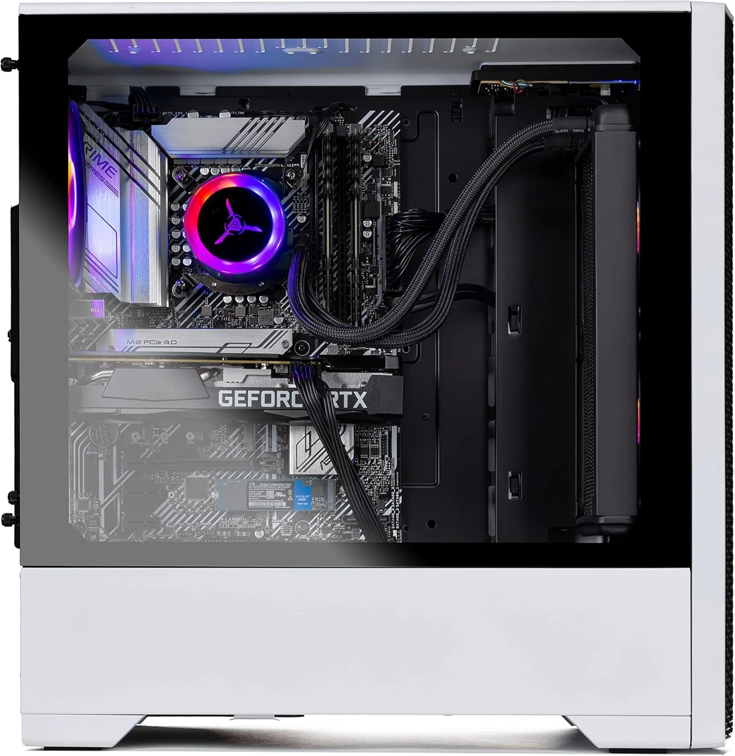 کامپیوتر رومیزی گیمینگ Skytech Blaze 3.0 - AMD Ryzen 7 3700X 3.6GHz، RTX 3070 8GB GDDR6، 16GB DDR4 3000، 1TB SSD، منبع تغذیه 750W Gold، خنک کننده مایع 240MM AIO، AC WiFi، ویندوز 10 هوم 64 بیتی، سفید