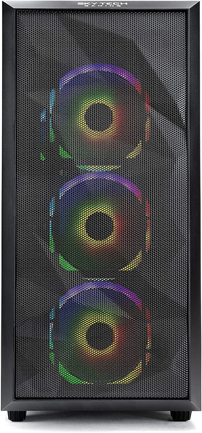 کامپیوتر رومیزی گیمینگ Skytech Chronos – پردازنده Intel Core i5 12400F 2.5 GHz، کارت گرافیک Intel Arc A750، حافظه SSD NVME Gen4 با ظرفیت 1 ترابایت، رم 16 گیگابایتی DDR4 3200، منبع تغذیه 650W Gold، وای فای 11AC، ویندوز 11 هوم 64 بیتی