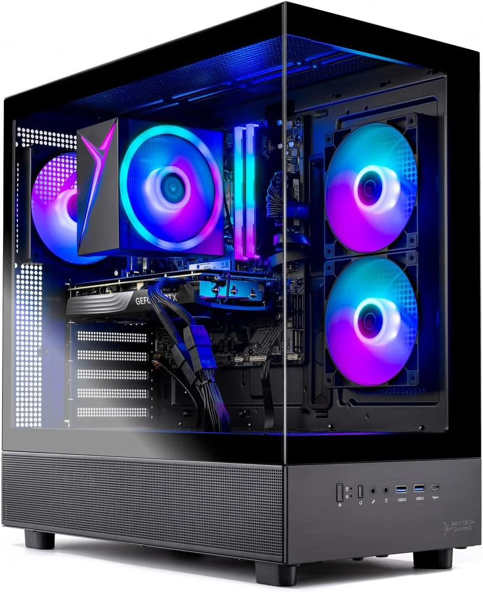 کامپیوتر گیمینگ دسکتاپ Skytech Azure، رایزن 7 7700 3.8 گیگاهرتز (توربو بوست 5.3 گیگاهرتز)، NVIDIA RTX 5070 12GB GDDR7، SSD NVMe Gen4 1 ترابایتی، رم 32 گیگابایتی DDR5 6000 RGB، PSU 850W Gold، Wi-Fi، ویندوز 11 کامپیوتر گیمینگ دسکتاپ Skytech Azure، رایزن 7 7700 3.8 گیگاهرتز (توربو بوست 5.3 گیگاهرتز)، NVIDIA RTX 5070 12GB GDDR7، SSD NVMe Gen4 1 ترابایتی، رم 32 گیگابایتی DDR5 6000 RGB، PSU 850W Gold، Wi-Fi، ویندوز 11
