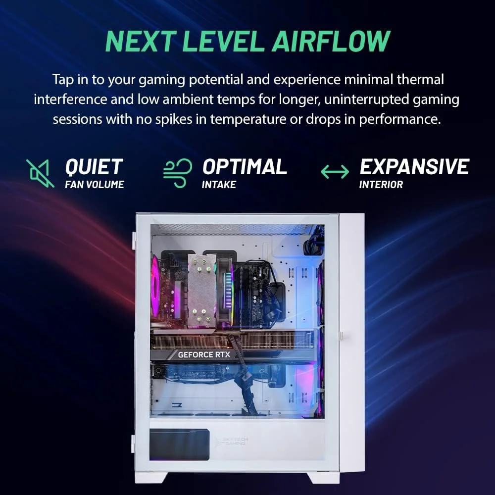 کامپیوتر گیمینگ دسکتاپ Skytech Gaming Shiva – AMD Ryzen 5 5600X 3.7 GHz، NVIDIA RTX 4060 Ti، 1 ترابایت NVME SSD، 16 گیگابایت DDR4 RAM 3200، منبع تغذیه 600W Gold، Wi-Fi 11AC، ویندوز 11 هوم 64 بیتی، سفید کامپیوتر گیمینگ دسکتاپ Skytech Gaming Shiva – AMD Ryzen 5 5600X 3.7 GHz، NVIDIA RTX 4060 Ti، 1 ترابایت NVME SSD، 16 گیگابایت DDR4 RAM 3200، منبع تغذیه 600W Gold، Wi-Fi 11AC، ویندوز 11 هوم 64 بیتی، سفید