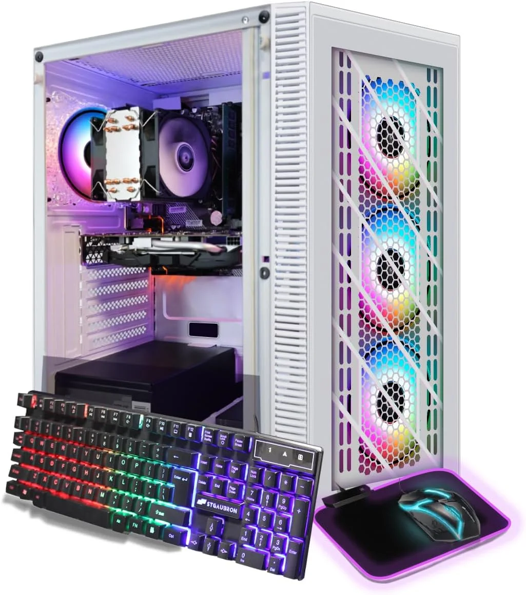 کامپیوتر رومیزی گیمینگ STGAubron، Radeon RX 5500 XT 8G GDDR6، پردازنده Intel نسل دهم G5905 3.5G، حافظه 16G DDR4، حافظه SSD 512G، وای فای 600M، بلوتوث 5.0، فن RGB x 4، کیبورد و ماوس RGB و پد ماوس، W11H64 کامپیوتر رومیزی گیمینگ STGAubron، Radeon RX 5500 XT 8G GDDR6، پردازنده Intel نسل دهم G5905 3.5G، حافظه 16G DDR4، حافظه SSD 512G، وای فای 600M، بلوتوث 5.0، فن RGB x 4، کیبورد و ماوس RGB و پد ماوس، W11H64