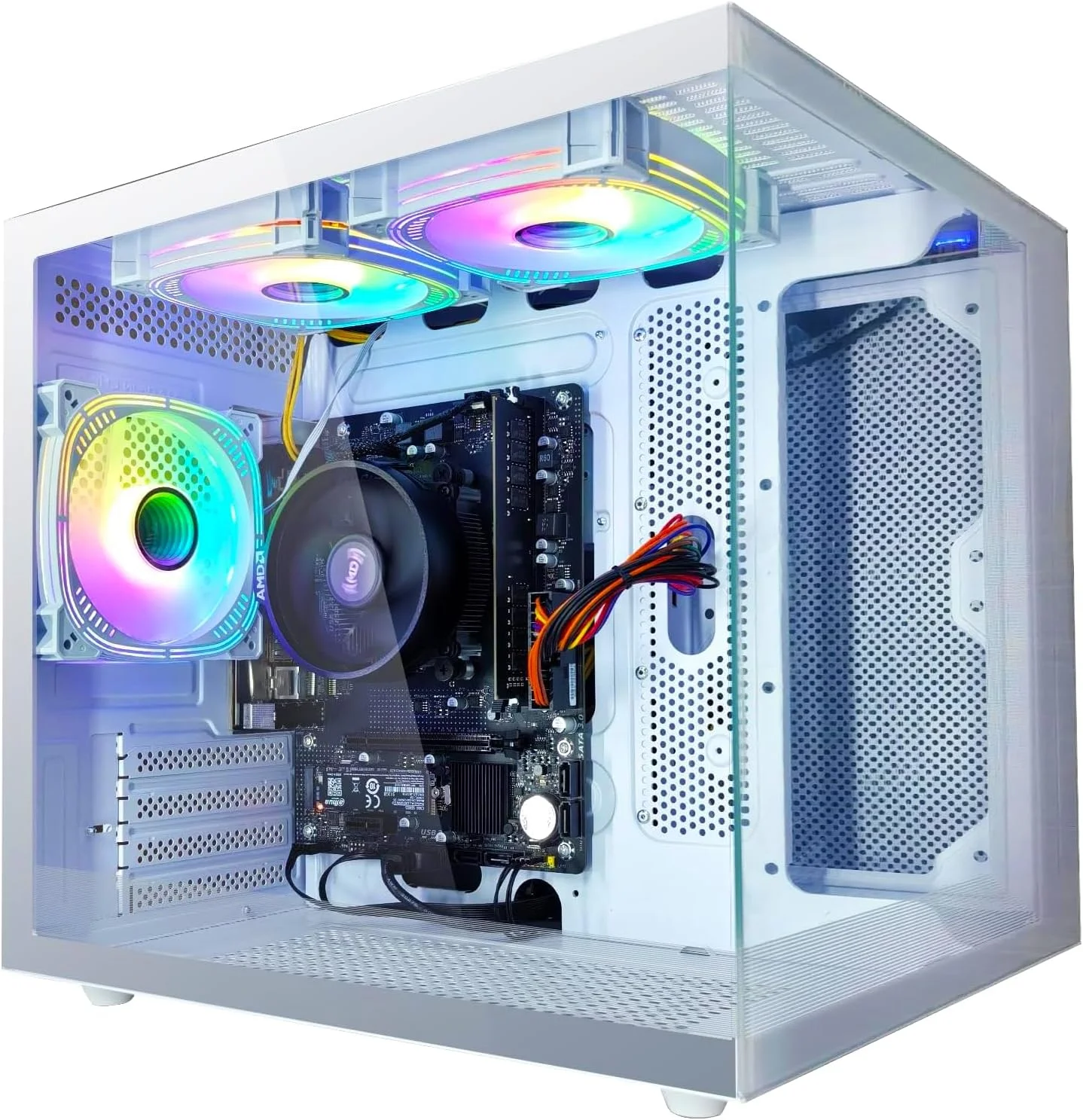 کامپیوتر رومیزی گیمینگ با حافظه 16 گیگابایتی، SSD 512 گیگابایتی، پردازنده AMD Ryzen7 5700G (هسته پردازنده 8 هسته ای با گرافیک Radeon Vega)، وای فای، کامپیوتر از پیش ساخته شده گیمینگ سفید