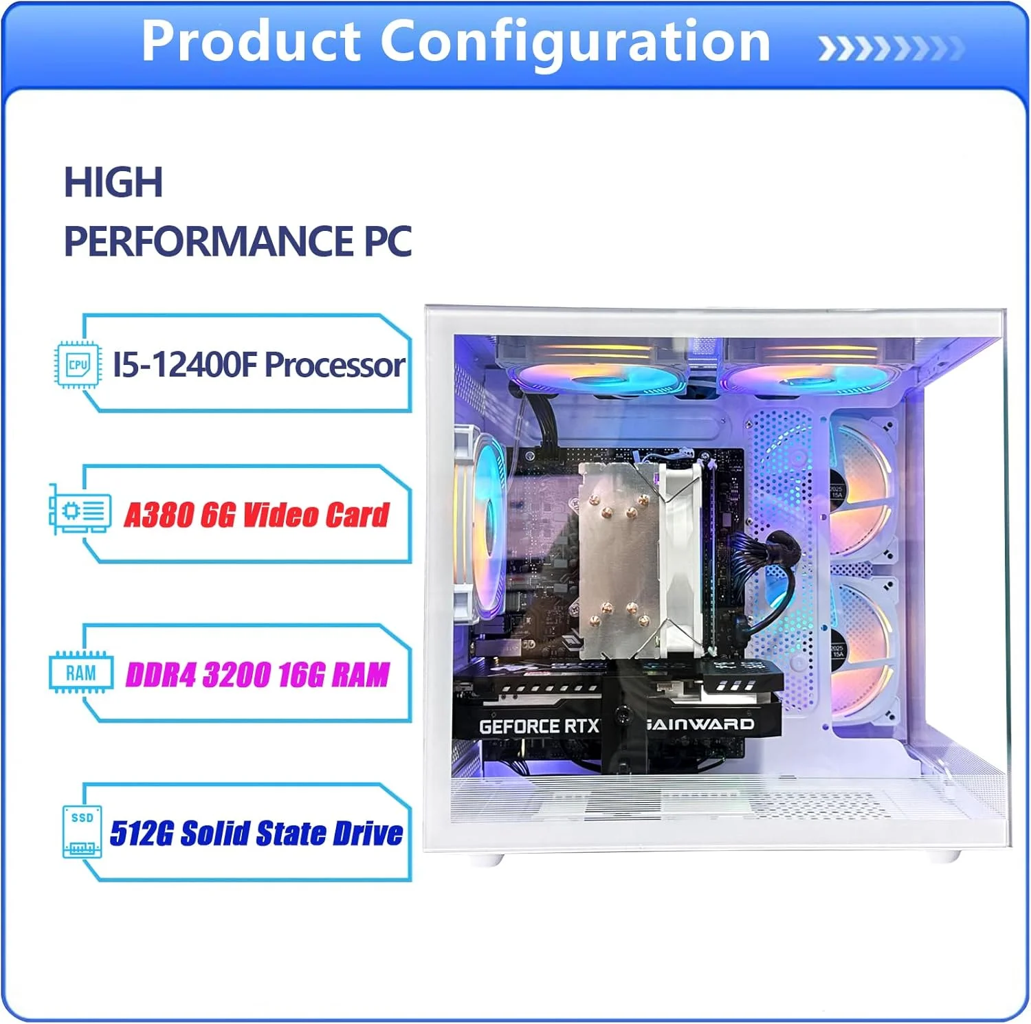 کامپیوتر گیمینگ | رم ۱۶ گیگابایت | اس اس دی ۵۱۲ گیگابایت | پردازنده Core I5 12400F 2.5G | شش هسته تا 4.4G | کامپیوتر رومیزی از پیش ساخته شده 4K مناسب کاربری اداری، خانگی و دارای وای فای - سفید کامپیوتر گیمینگ | رم ۱۶ گیگابایت | اس اس دی ۵۱۲ گیگابایت | پردازنده Core I5 12400F 2.5G | شش هسته تا 4.4G | کامپیوتر رومیزی از پیش ساخته شده 4K مناسب کاربری اداری، خانگی و دارای وای فای - سفید