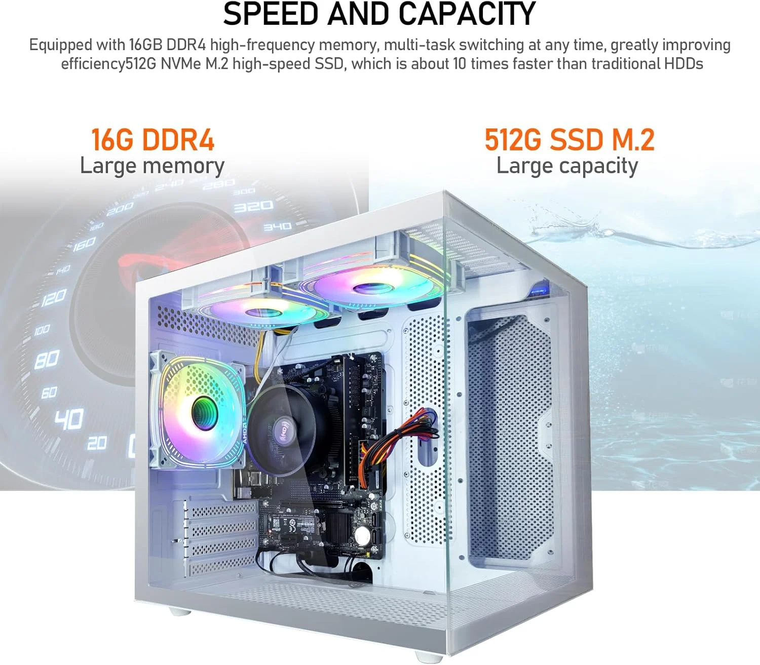 کامپیوتر رومیزی گیمینگ با حافظه 16 گیگابایتی، SSD 512 گیگابایتی، پردازنده AMD Ryzen7 5700G (هسته پردازنده 8 هسته ای با گرافیک Radeon Vega)، وای فای، کامپیوتر از پیش ساخته شده گیمینگ سفید کامپیوتر رومیزی گیمینگ با حافظه 16 گیگابایتی، SSD 512 گیگابایتی، پردازنده AMD Ryzen7 5700G (هسته پردازنده 8 هسته ای با گرافیک Radeon Vega)، وای فای، کامپیوتر از پیش ساخته شده گیمینگ سفید