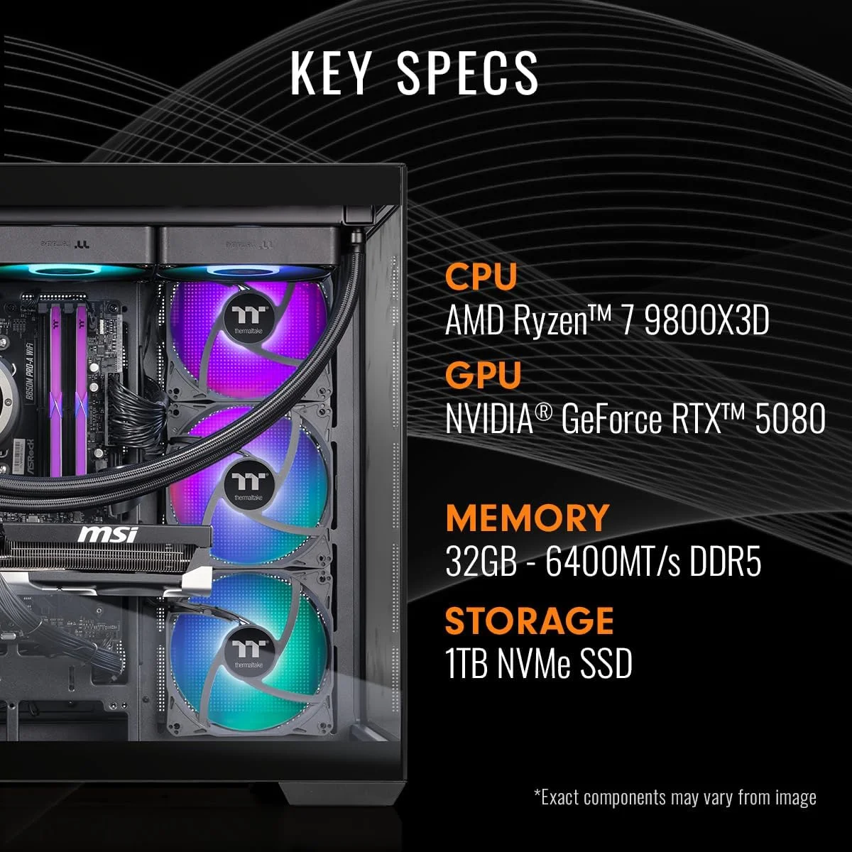 کامپیوتر گیمینگ ترمالتیک LCGS View 9880-380 (AMD Ryzen™ 7 9800X3D، رم ToughRam 32GB DDR5 6400MT/s RGB، NVIDIA® GeForce RTX™ 5080، حافظه 1TB NVMe M.2، WiFi، Windows 11) V38B-B850-580-LCS کامپیوتر گیمینگ ترمالتیک LCGS View 9880-380 (AMD Ryzen™ 7 9800X3D، رم ToughRam 32GB DDR5 6400MT/s RGB، NVIDIA® GeForce RTX™ 5080، حافظه 1TB NVMe M.2، WiFi، Windows 11) V38B-B850-580-LCS